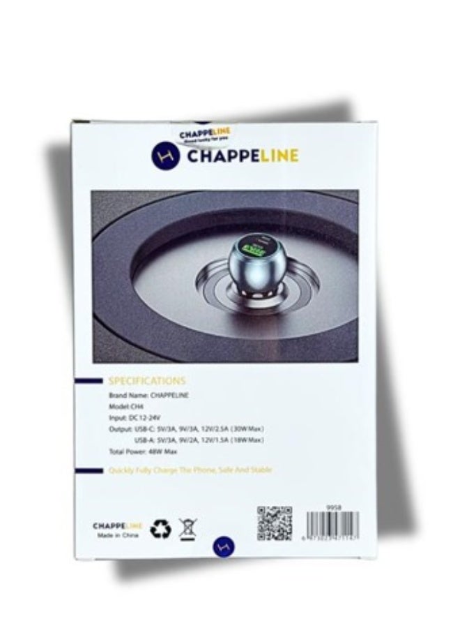 تشابي لاين  CHAPPELINE شاحن سيارة سريع بمنفذين 48 واط، موديل 9958، USB-C و USB-A، شحن سريع ثنائي - Image 4